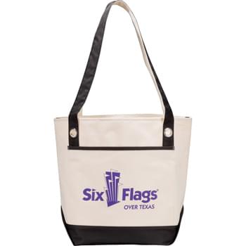 Harbor Boat Tote - Open main compartment. Open front pocket. Metal grommets reinforce handles. 12" handle drop height.