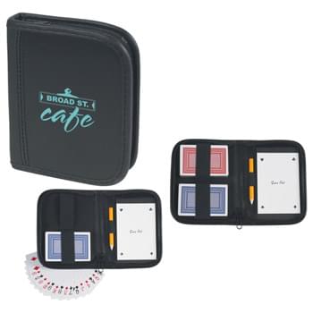 Playing Card Set - Includes Two Sets Of Playing Cards, Notepad And Pencil | Zippered Closure