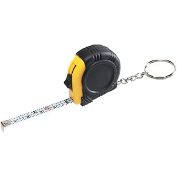 Rubber Tape Measure Key Tag With Laminated Label - 39" Retractable Steel Tape With Push Button Locking Mechanism | Metric/Inch Scale