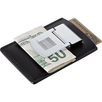 Zippo® Spring Loaded Leather Money Clip - Polished metal clip holds loose bills. Pocket holds cards and notes.