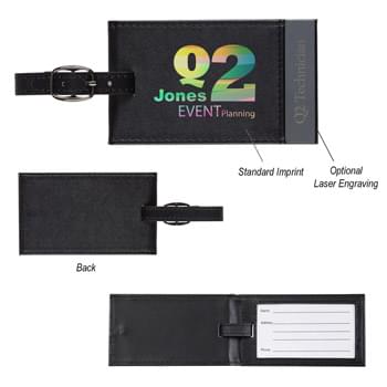 Executive Luggage Tag - Soft Touch Luggage Tag With Adjustable Strap | Bi-Fold With Magnetic Closure | ID Card Inside | Mirrored Finish Engraving Plate