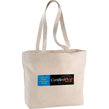 Signature Cotton Zippered Shopper Tote - Clean design gives this tote large imprint areas and is a great option for meetings, conventions and tradeshows. Also, a perfect alternative to plastic bags. Zippered main compartment. 13.75" handle drop height.