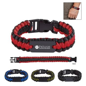 Paracord Survival Bracelet With Metal Plate - Zinc Alloy Tag | Buckle Closure