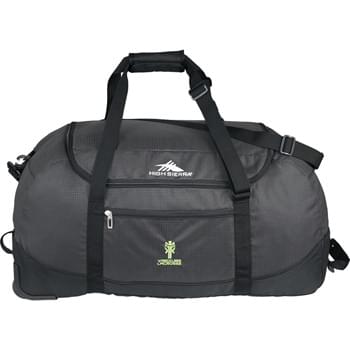 High Sierra® Packable 30" Wheel-N-Go Duffel - Versatile, lightweight wheeled duffel that rolls up and packs into its own drawstring pouch. It's two bags in one! Use it as a regular wheeled duffel or wear it like a backpack. Large main compartment with zippered opening. Handle straps convert into convenient backpack straps. Easy-access pocket keeps essentials close at hand. Duffel stows away into its own useful drawstring sack. Comfortable padded handle wrap. Adjustable/detachable shoulder strap.