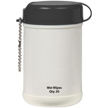 Mini Wet Wipe Canister - Contains 30 Wipes | Bead Chain Attachment | Lightly Scented | Meets FDA Requirements