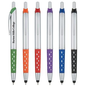 Lattice Grip Stylus Pen - CLOSEOUT! Please call to confirm inventory available prior to placing your order!<br />Plunger Action | Push Down To Use Pen And Retract To Use Stylus | Rubber Grip For Writing Comfort And Control