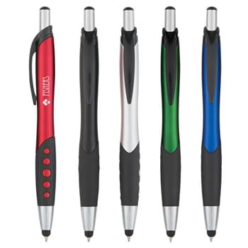 Dotted Grip Stylus Pen - CLOSEOUT! Please call to confirm inventory available prior to placing your order!<br />Plunger Action | Push Down To Use Pen And Retract To Use Stylus | Rubber Grip For Writing Comfort And Control