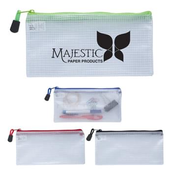 Clear Zippered Pencil Pouch - Made Of Water And Stain Resistant Poly Weave Durable Plastic Rib Material | Holds Pens, Pencils, Scissors, Erasers And Other Essentials