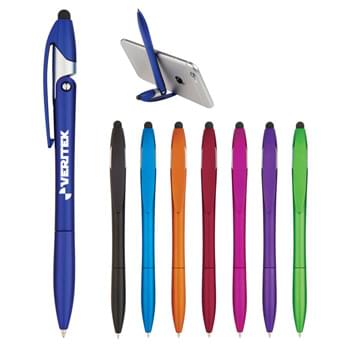 Yoga Stylus Pen And Phone Stand - Twist Action | Stylus On Top | Pen Cap Bends Over To Create Phone Stand