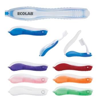 Travel Toothbrush In Folding Case - CLOSEOUT! Please call to confirm inventory available prior to placing your order!<br />Hygienic Cover Doubles As Toothbrush Handle | Full 7 1/8" Toothbrush With Handle | Convenient Travel Size | Meets FDA Requirements