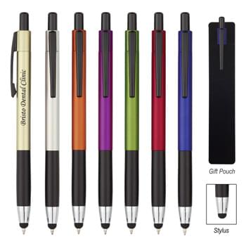 Hudson Stylus Pen - CLOSEOUT! Please call to confirm inventory available prior to placing your order!<br />Plunger Action | Aluminum Pen | Push Down To Use Pen And Retract To Use Stylus