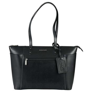 Kenneth Cole 15" Computer Saffiano Tote - The Kenneth Cole 15" Computer Saffiano Tote is the perfect bag for the fashion forward professional. Zippered main compartment with a dedicated and padded 15" laptop sleeve as well as padded tablet sleeve. Large main compartment which offers a deluxe organizational panel with multiple pockets for your phone, pens, cards and more. Zippered front pocket with additional side pockets for extra storage. 13" drop height handles for comfort and support. Signature Kenneth Cole hardware throughout.