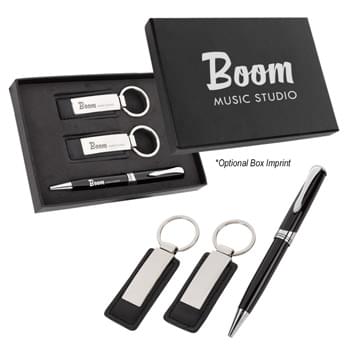 Executive Pen And Leatherette Key Tag Box Set - Kit Includes #912 Executive Pen and 2 Pieces of #4790 Leatherette Key Tag | Pricing Includes Laser Engraving In 1 Location On Pen and Key Tags (Item #4790 Both Key Tags Must Have Same Art)