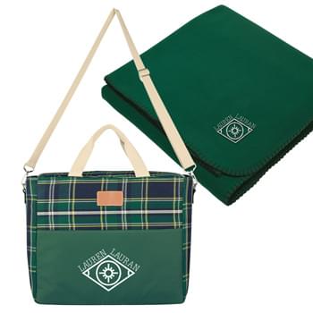 Tartan Cooler Bag With Fleece Blanket - Kit Includes Tartan Hefty Cooler Tote Bag and 60" x 50" FleeceÃ¢â‚¬Ë†Stadium Blanket | Pricing Includes 1-Color Imprint in 1-Location on Bag and 5K Stitches Embroidery in 1-Location on Blanket