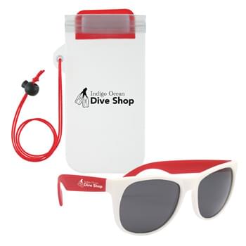 Poolside Fun Budget Kit - Kit Contains: #303 Waterproof Phone Pouch and #4000 Rubberized Sunglasses. | Pricing Includes a 1 Color Imprint in 1 Location on Each Item