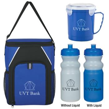 Lunch Buddy Kit - Pricing Includes a 1 Color Imprint in 1 Location on Each Item | Kit Includes: Two-Tone Insulated Cooler, 24 Oz. Food Container Mug and 20 Oz. Mood Bike Bottle