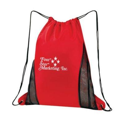 Mesh Accent Drawstring Tote Bags-Pack