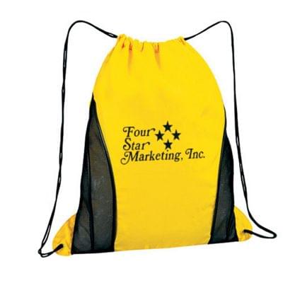 Mesh Accent Drawstring Tote Bags-Pack