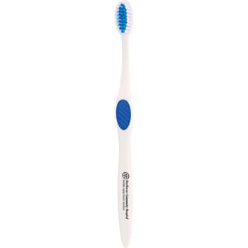 Winter Accent Toothbrush - High-quality, white-bodied, adult-size toothbrush with soft bristles.  Matching inner bristles and grip. Available with a one color Black, Gold, or Silver imprint. Made in USA.