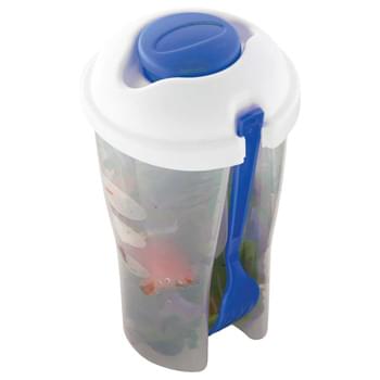 3 Piece Salad Shaker Set - 3 piece set includes dressing container, salad container with lid and fork. FDA compliant. BPA free. Microwave and dishwasher safe.