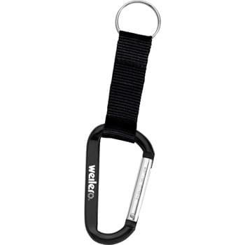 Carabiner - 8mm carabiner. Woven nylon strap. Metal split key ring.