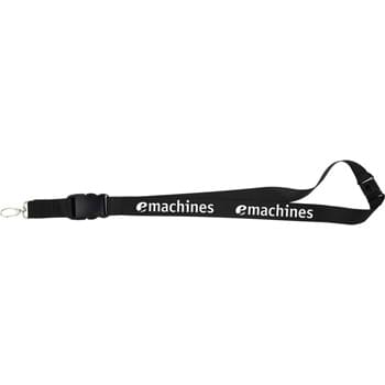 Hang In There Lanyard - 1-inch wide and 20-inch long lanyard includes breakaway neck clip and detachable plastic clip with wide metal swivel hook.