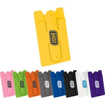 Silicone Phone Wallet with Stand - This soft protective silicone wallet with adhesive tape that can be easily attached on the back of phones to hold 2-3 credit cards and/or ID cards. It can be used as a phone stand. It also can be used as earbuds wrap. Due to item material, PMS matching is not available.