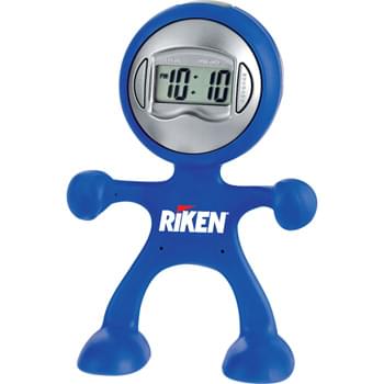 The Flex Man Digital Clock - Digital alarm. Displays time, date and seconds. Pen and message holder.