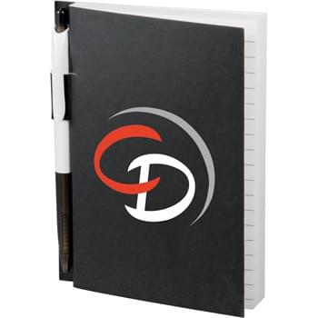 Baldwin Notebook - Paperback bound notebook with 100 ruled pages.  Paper pen loop integrated into notebook spine.  Includes matching color ballpoint pen. Recyclable.