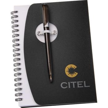 The Sun Spiral Notebook - Spiral notebook with polypro fold-over cover and elastic pen loop closure. Includes 80 ruled pages and matching color twist-action ball point pen.