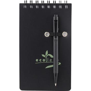 The Daily Spiral Jotter - Spiral jotter with matching mini ballpoint pen. Flip cover with elastic pen loop. Includes 50 ruled pages.