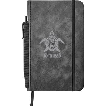 5" x 8" Victory Notebook with Pen - PU, hard bound journal. Color matching ribbon page marker and elastic closure. 80 sheets of cream lined paper. Elastic pen loop on spine. Plastic pen included. Pen imprint not available.