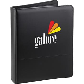 The Associate Ringbinder - 1" metal three-ring binder includes refillable lined notepad.  Inside front panel contains flap pocket with 3 horizontal pockets.  Includes 30 sheet ruled notepad and pen loop.