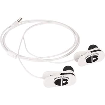 Clip On Wired Earbuds - CLOSEOUT! Please call to confirm inventory available prior to placing your order!<br />Use with any standard audio device. Earbuds can conveniently clip onto your shirt. 3.5mm audio jack and 47-inch earbud cable. Media device not included