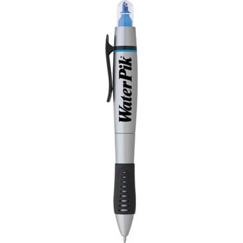 The Dual-Tip Pen-Highlighter - Combination twist-action ballpoint pen and single color chisel-tip highlighter. Swiss nib. German ink cartridge.