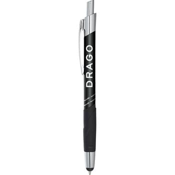 The Axis Metal Pen-Stylus - CLOSEOUT! Please call to confirm inventory available prior to placing your order!<br />Retractable ballpoint pen with soft rubber stylus for touchscreen devices.