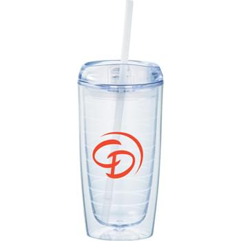 Twister 16-oz. Tumbler with Straw - Double-wall tumbler with twist-on lid and matching straw.