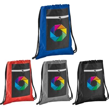 Zippered Ripstop Drawstring Sportspack - CLOSEOUT! Please call to confirm inventory available prior to placing your order!<br />Open main compartment with drawstring closure. Front zippered slash pocket with white zipper tape detail.