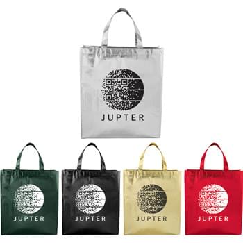 Metallic Lamianted Shopper Tote - Large open main compartment. Laminated material easily wipes clean. On trend metallic colors. 6.75" handle drop height.