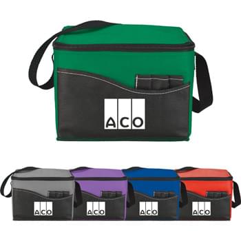 Rivers Non-Woven Lunch Cooler - CLOSEOUT! Please call to confirm inventory available prior to placing your order!<br />Insulated with heat-sealed water-resistant lining. Zippered main compartment. Open front pocket with three utensil sleeves. Reinforced webbing strap.