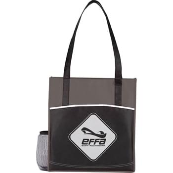 The Boardwalk Convention Tote - Open main compartment with double 29" handles. Open front pocket. Side mesh pocket. Reusable.