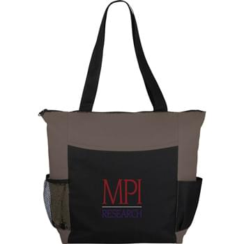 The Grandview Meeting Tote - CLOSEOUT! Please call to confirm inventory available prior to placing your order!<br />Large zippered main compartment with double 25" handles. Open front pocket includes business card pockets and elastic pen loops. Side mesh pocket and side pocket.