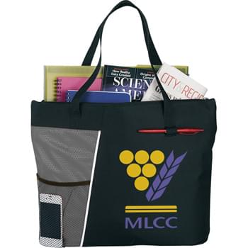 The Touch Base Meeting Tote - Zippered main compartment with double 20" handles. Front mesh pocket. Front pen loop.