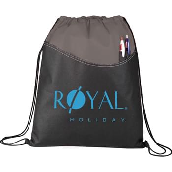 The Rivers Pocket Cinch Drawstring - Open main compartment with drawstring rope closure. Open front pocket with double pen sleeves.