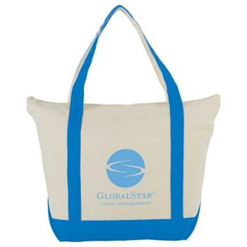 12 oz. Zippered Cotton Tote - Large zippered main cotton compartment. 11' handles. Open front pocket.