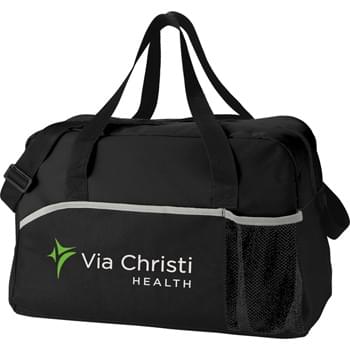 The Energy Duffel Bag - Zippered main compartment. Front pocket with Velcro closure. Front mesh pocket. Double 22" reinforced carry handles. Adjustable shoulder strap.