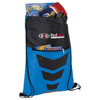 Courtside Drawstring Sportspack - Large open main compartment with drawstring closure. Zippered front pocket. Graphic detail along front of bag with reflective detail.