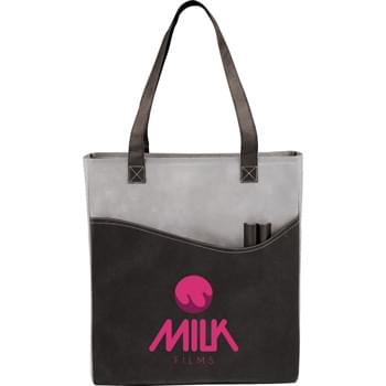 The Rivers Pocket Convention Tote - Open main compartment with double 26" handles. Front pocket. Two pen pockets. Reusable. Great for tradeshows and conventions.