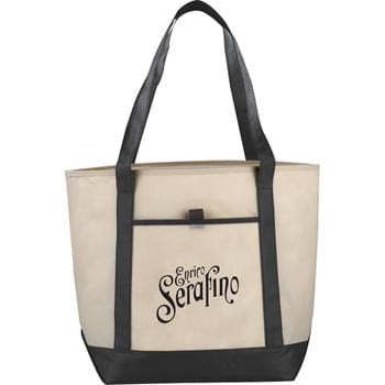 The Lighthouse Boat Tote - Open main compartment with double 24" handles. Open front pocket with pen loop. Reusable and a great alternative to plastic bags.