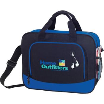 The Barracuda Business Briefcase - Zippered main compartment with double 16" reinforced top carry handles. Zippered front pocket with earbud port. Open-top back compartment. Zippered side pocket. Side mesh accessory pocket. Adjustable padded shoulder strap.